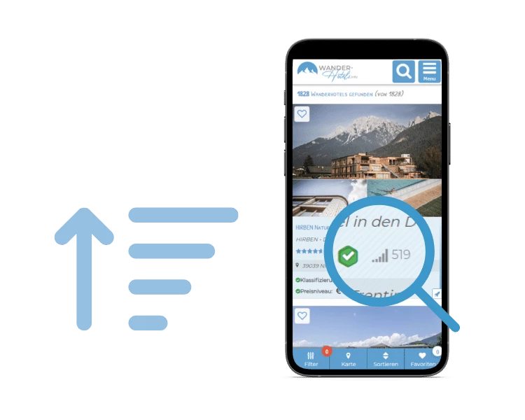 Mockup Reihung der Hotels