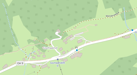 Wanderhotel auf Satellitenbild