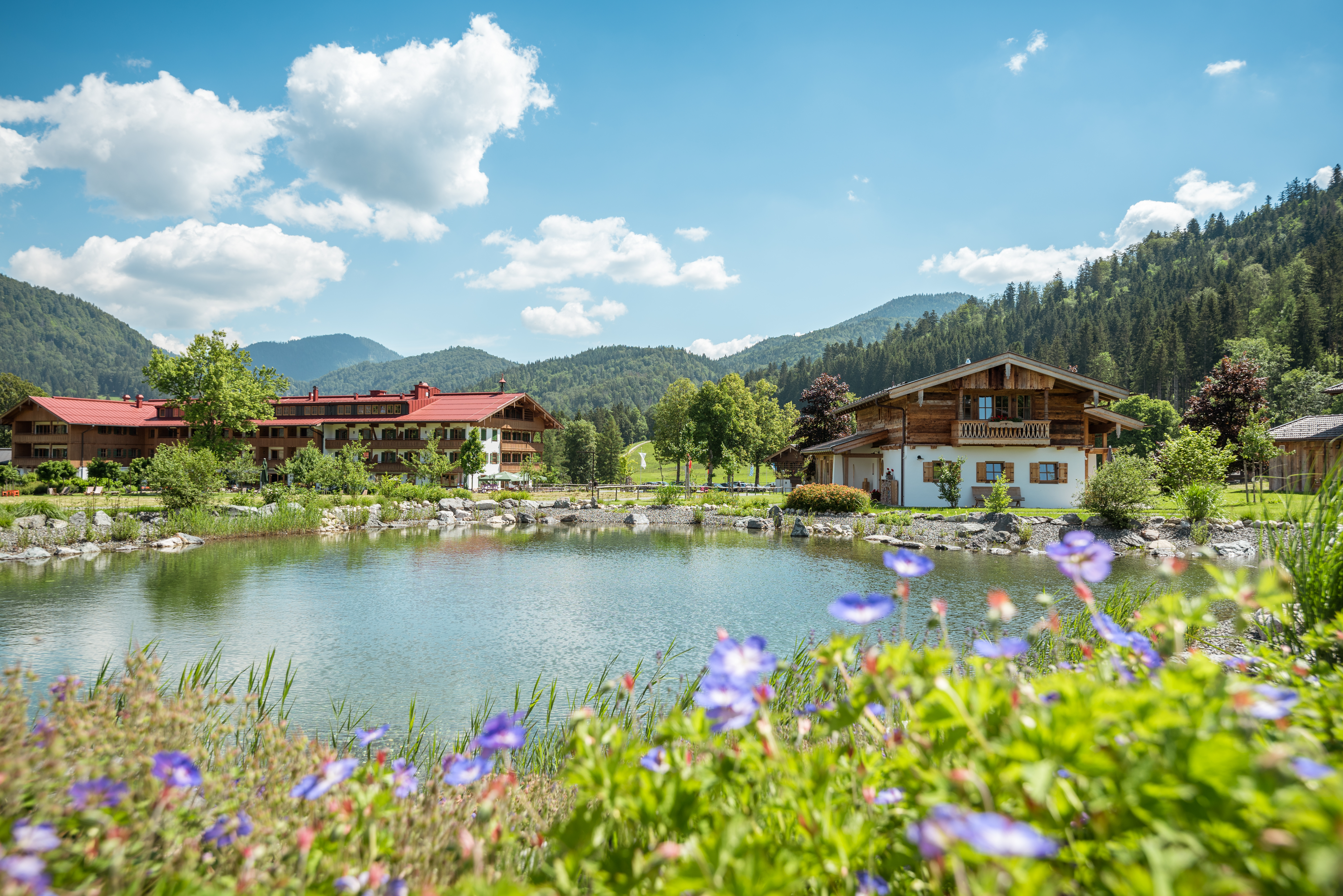 Wanderhotel - Chaletdorf und Haupthaus mit Natuschwimmteich - Gut Steinbach Hotel Chalets SPA