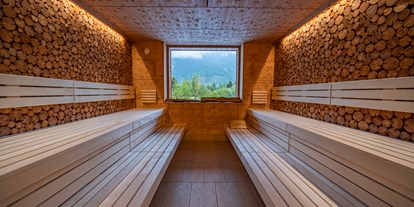 Wanderurlaub - Schuhputzmöglichkeit - Bad Aussee - Zirbensauna mit Ausblick in die Natur - Narzissen Vital Resort