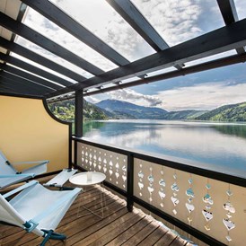 Wanderhotel: Zimmerbalkon mit direktem Seeblick - Seeglück Hotel Forelle