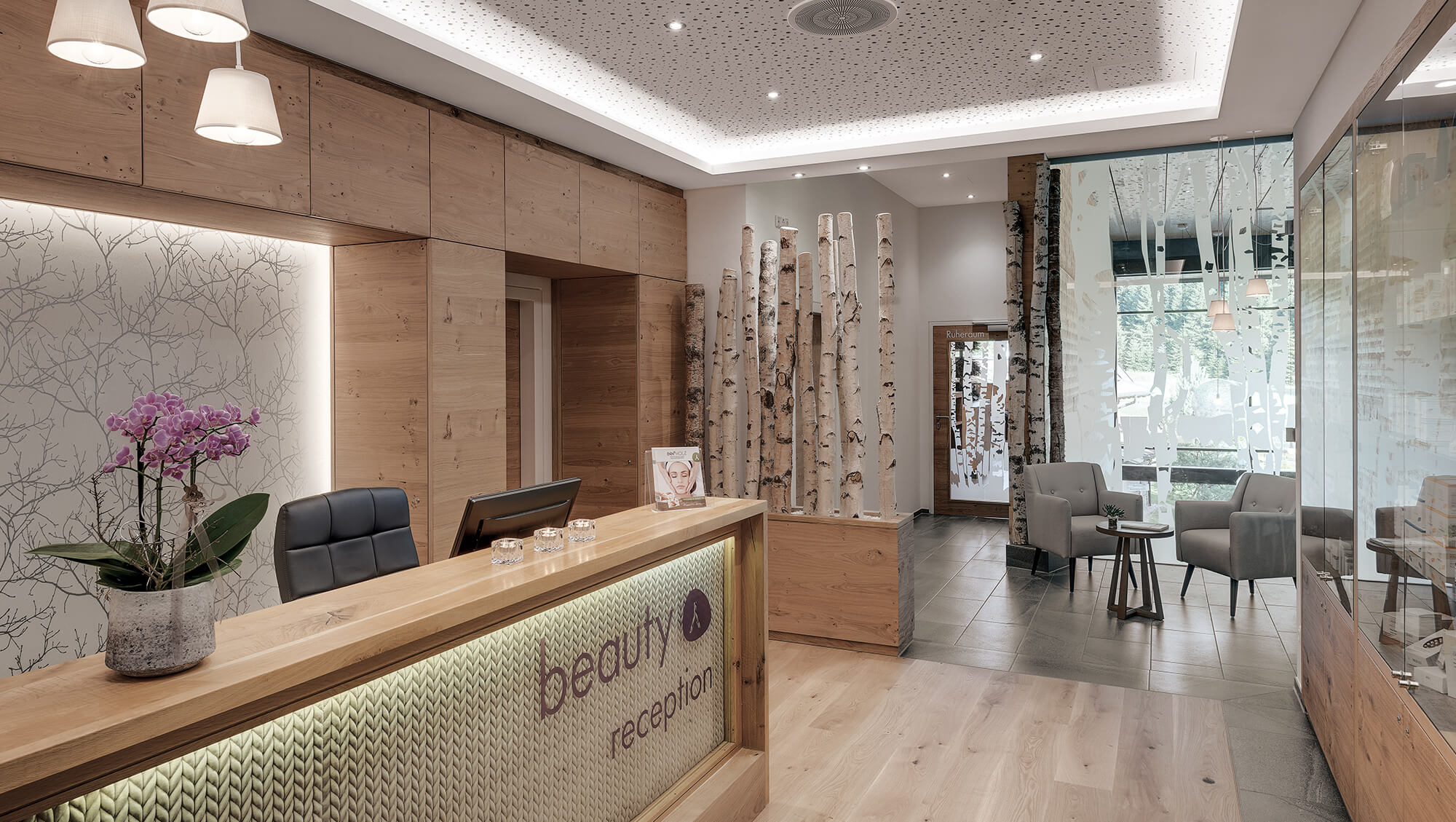 Wanderhotel: INNs HOLZ Chaletdorf Spa-Bereich im angrenzenden INNs HOLZ Natur- & Vitalhotel****s Beautyrezeption - INNs HOLZ Chaletdorf