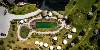 Wanderurlaub - Fahrstuhl - Luftaufnahme vom Naturteich - Hotel Hubertus