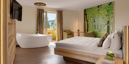 Wanderurlaub - Fahrstuhl - Bayern - Die neuen Suiten bieten Raum für luxuriöse Aufenthalte. Suite Buche - Hotel Fritz - Wohnzimmer im Wald